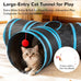 Tempcore 3-way collapsible cat tunnel for indoor cats, kittens, and small pets with peek hole and ball toy