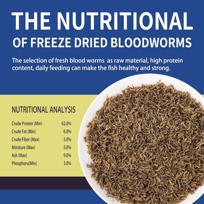 Dylan's cabin freeze-dried bloodworms high-protein fish food for all tropical fish betta goldfish discus guppies cichlids 85g