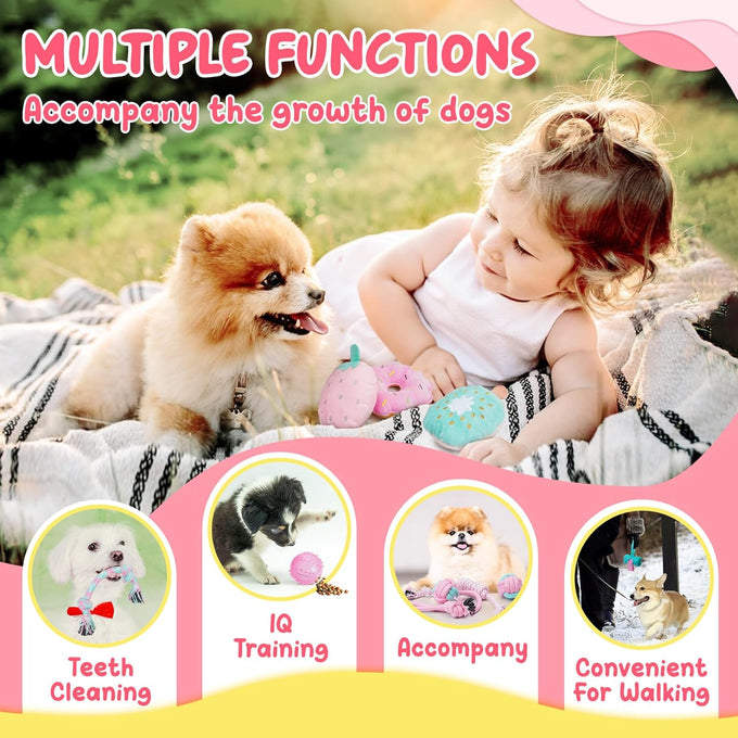 XIUGOAL 23 Pack Pink Puppy Toys for Female Puppies with Teething, Interactive Dog Toys and Ropes