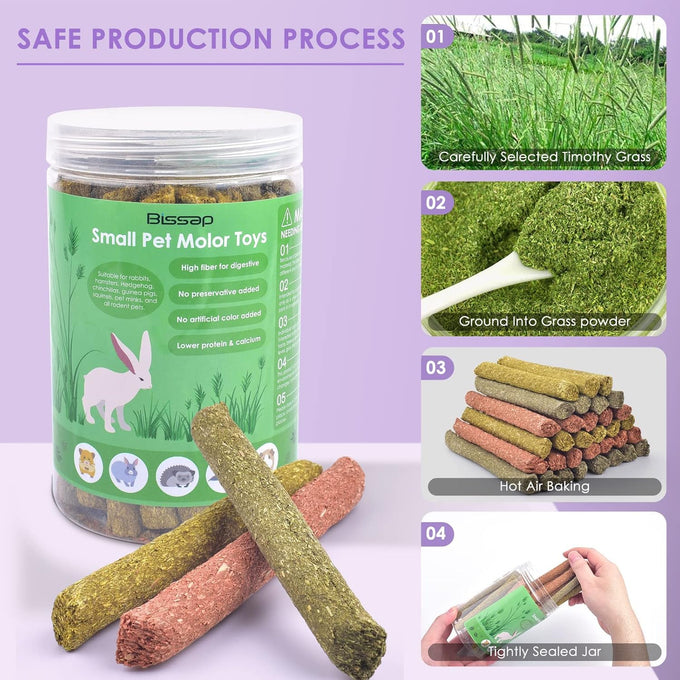 Bissap 36PCS natural timothy hay oat carrot bunny chew toys and treats for rabbits bunnies chinchillas guinea pigs hamsters and small animals