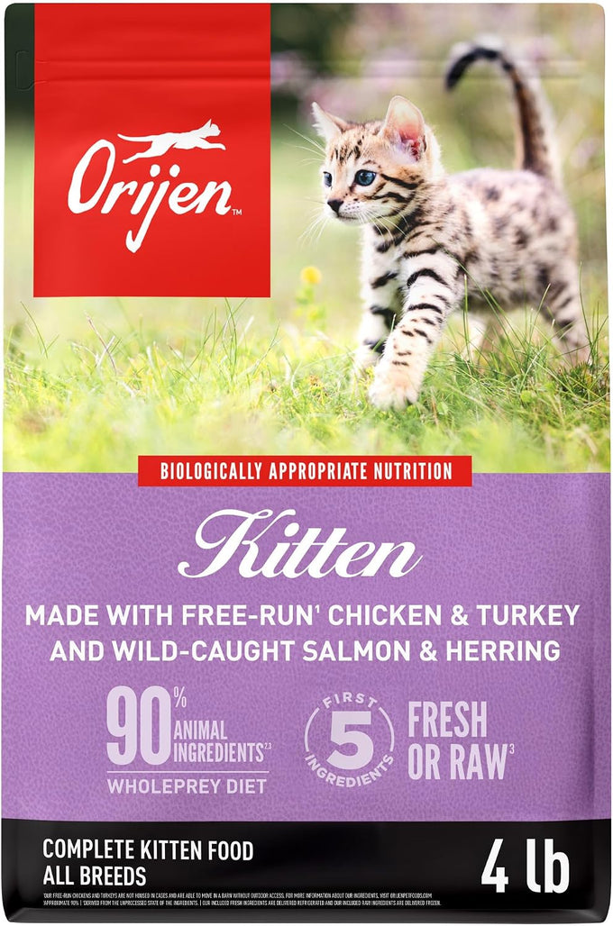 ORIJEN Grain Free High Protein Premium Dry Cat Food Kitten Recipe 4lb Bag