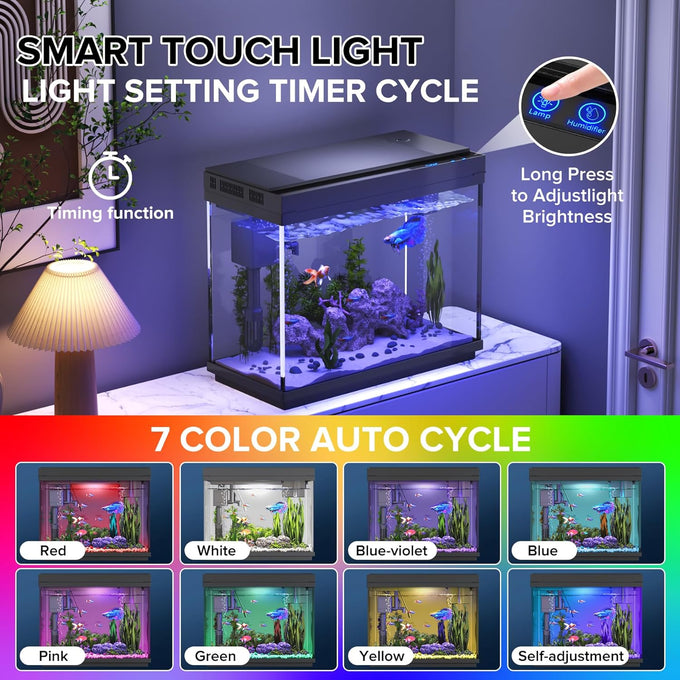 Vehipa 2.4 Gallon Fish Aquarium Starter Kit with Smart Humidifier and Temperature Display