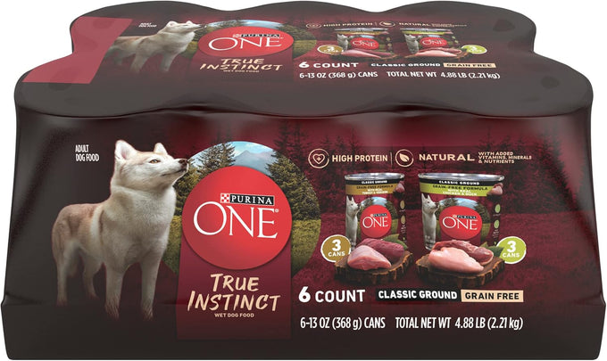 Purina ONE natural grain free wet dog food variety pack with real chicken or turkey, 13 oz, 6 pack