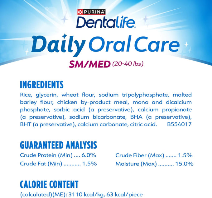 Purina DentaLife daily oral care dog dental chews for small and medium breed dogs, 60-count