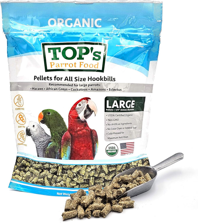 TOP's non-GMO, USDA organic parrot food pellets for large and medium parrots, 4 lb, 1.81 kg