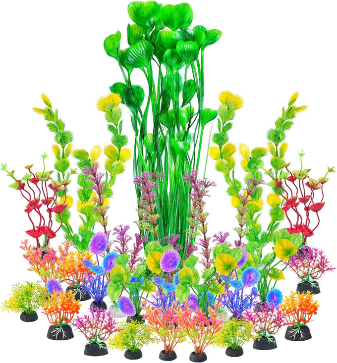 aquaneat artificial fish tank plants, 15.5 inch purple decorations, 2pcs, plastic aquarium accessories large