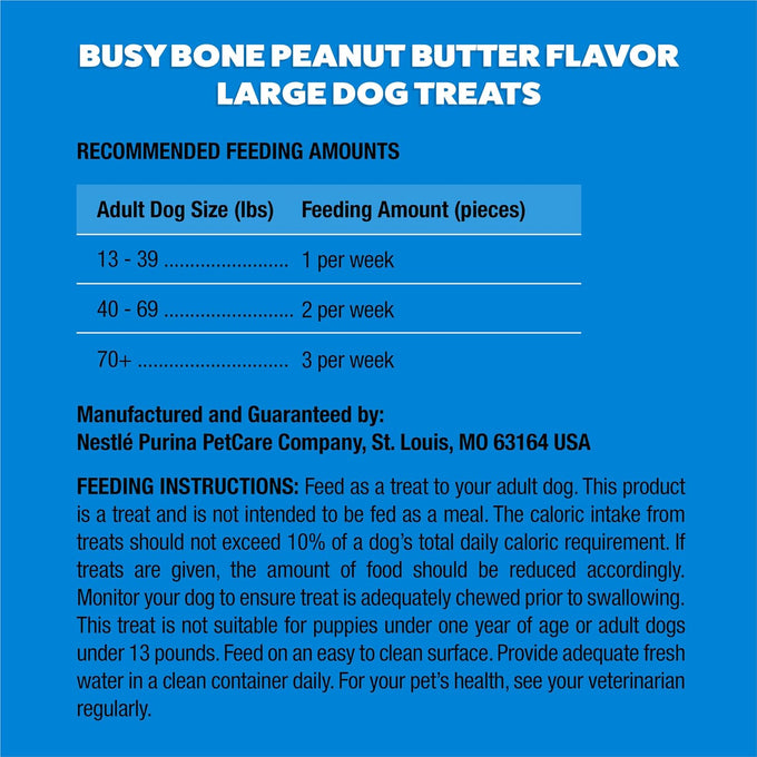 Purina Busy Bone Adult Dog Chew Treats Peanut Butter 10ct Pouch for Long Lasting Dental Care