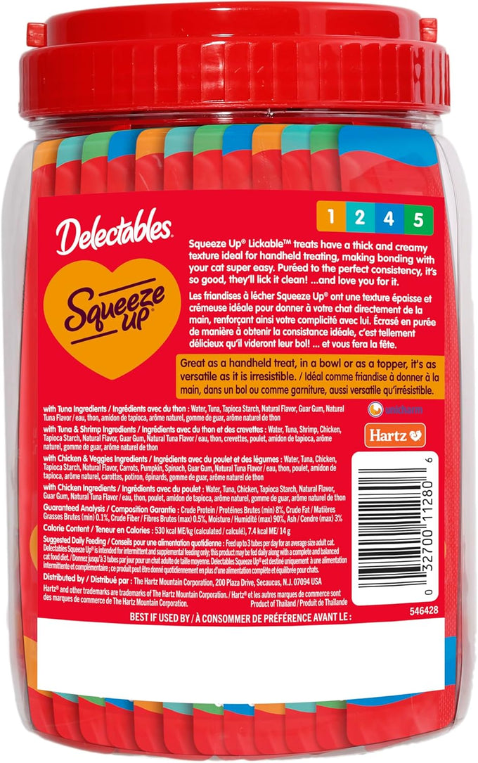 Delectables squeeze up variety pack, creamy squeezable puree, grain free cat treats, 48 x 0.5 oz tubes