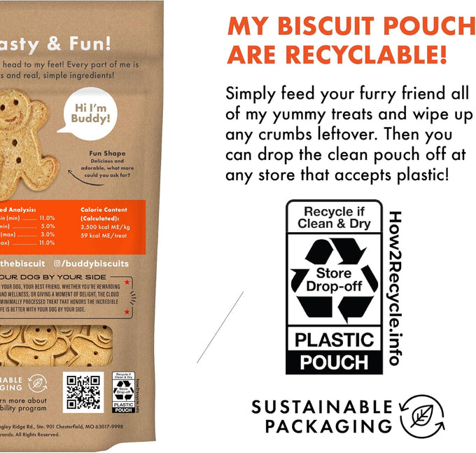 Buddy Biscuits crunchy peanut butter dog treats, 2-pound bag, whole grain, USA made