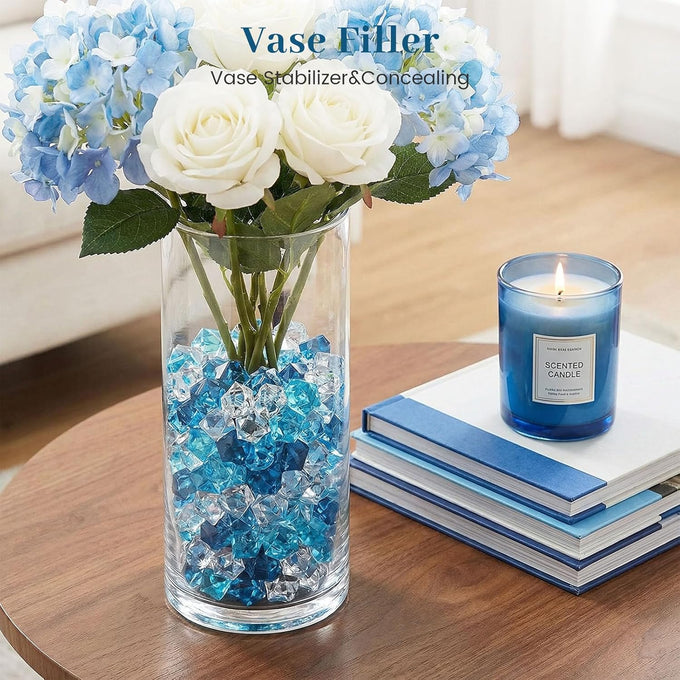 DomeStar 150PCS Assorted Blue Fake Ice Rocks, Aquarium Gravels for Fish Tanks Decorations and Home Table Scatter