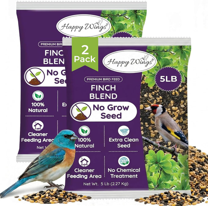 Happy Wings Finch Blend Bird Food, 5 Pounds, Mix of Sunflower Hearts/Kernels and Nyjer, No Grow Seed for Wild Birds