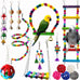 Hamiledyi bird parrot swing chewing toy set 15pcs wooden hanging bell hammock climbing ladders colorful pet birds cage toys