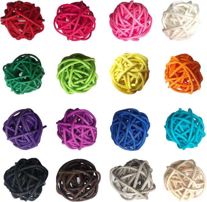 benvo 1.2 inch multi-colored rattan ball set, 32 pack, parrot, budgie, hamster, vase filler, craft