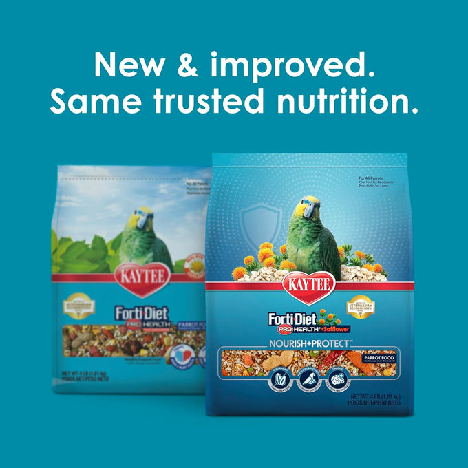 Kaytee Forti-Diet Pro Health+Safflower Nourish+Protect Parrot Food, 4 pounds, Supports Breeding, Molting, and Brain Health