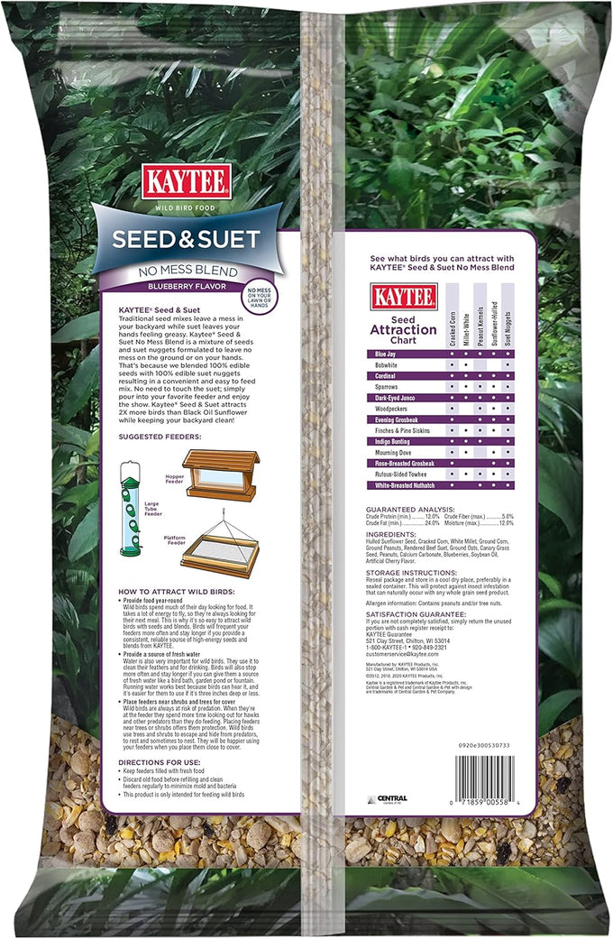 Kaytee blueberry flavored no mess bird seed blend, 10 pounds for tube, hopper, or platform feeders