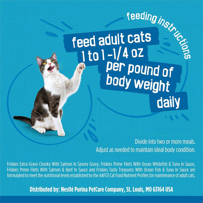 Purina friskies wet cat food variety pack 32 oz cans prime filets tasty treasures fish-alicious extra gravy
