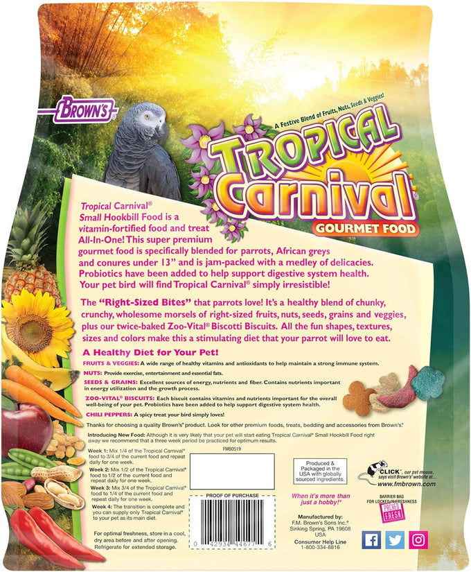 F.M. Brown's Tropical Carnival 5 lb Gourmet Bird Food for Parrots, African Greys, and Conures with Probiotics and Vitamin-Nutrient Fortification
