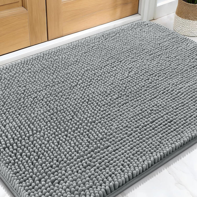 olonly dog door mat for muddy paws 30x20 gray washable non-slip chenille entry mat