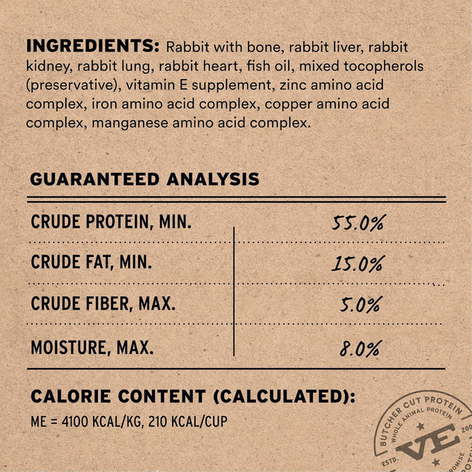vital essentials raw rabbit crunchy freeze-dried dog food 5.5 oz bag, 96% rabbit, grain free dry dog food