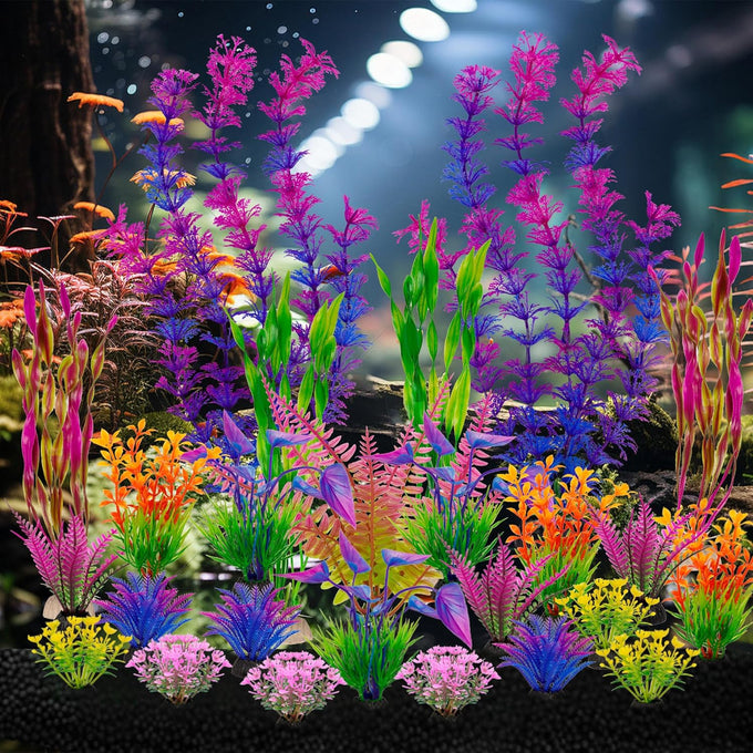 Ameliade Large Artificial Plastic Aquarium Plants Decorations for Goldfish Betta Tank Accessories