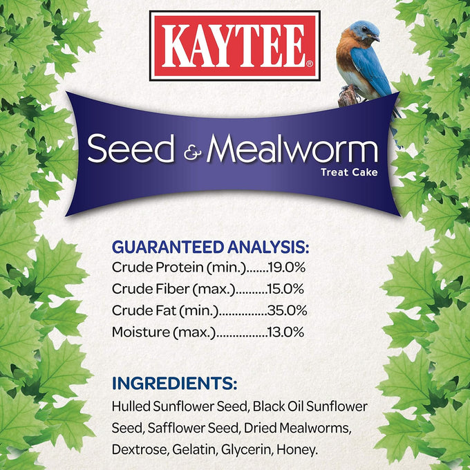 Kaytee 6-Ounce Wild Bird Seed & Mealworm Seed Treat Cake, Bluebird, Chickadee, Woodpecker, High-Protein Food