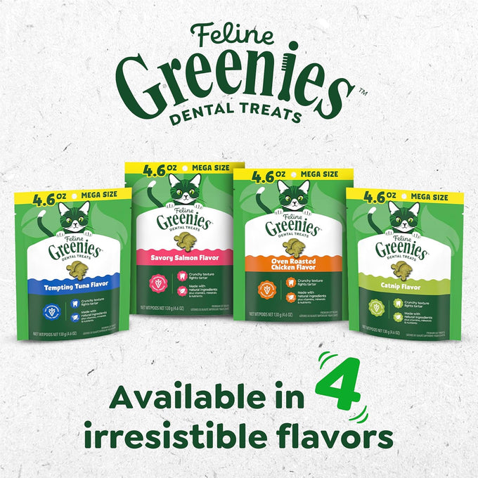 Feline Greenies cat dental treats, adult natural, 21 oz tub, veterinarian-recommended, catnip flavor