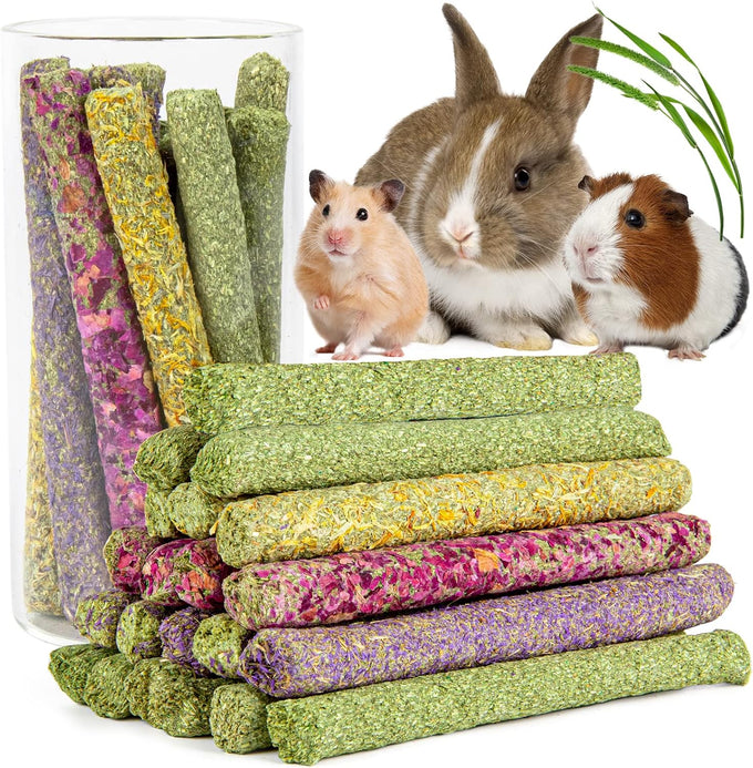 Sofier Timothy Hay Sticks 32PCS Natural Handmade Treats for Rabbit Guinea Pig Hamster Chinchilla Toy Set