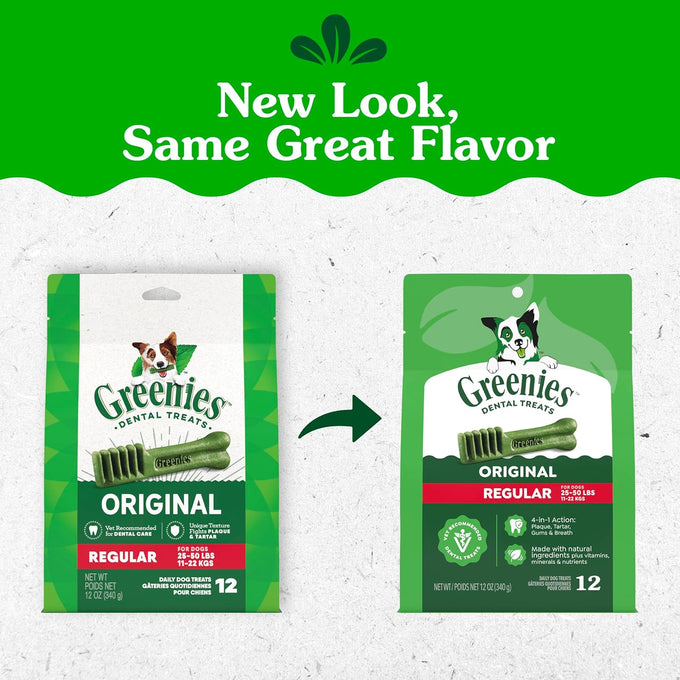 Greenies veterinarian-recommended adult natural dental dog treats regular size, original flavor, 12 oz pack, 12 count