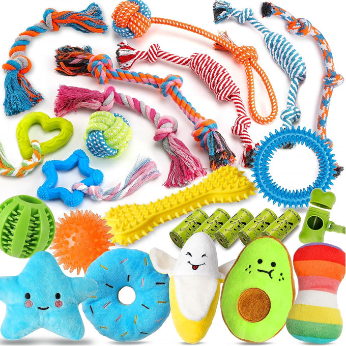 zeaxuie dog chews 25 pack luxury rope toys squeaky puppy toys for small dogs teething
