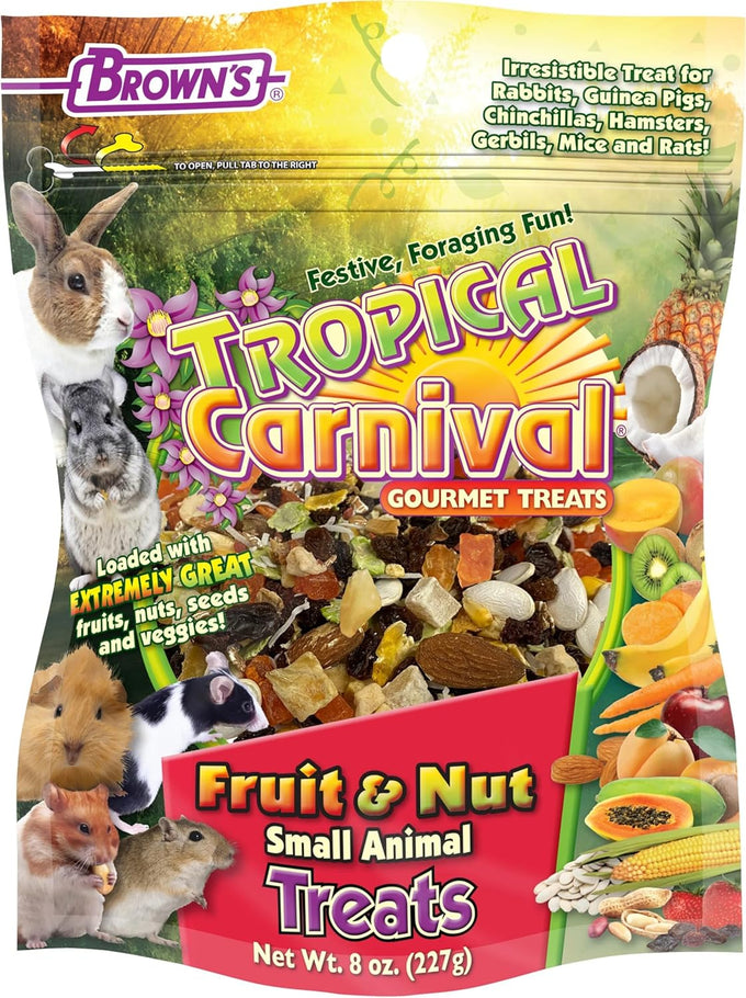 F.M. Brown's 8 oz Tropical Carnival Small Animal Treat with Real Fruits, Nuts, and Veggies for Rabbits, Hamsters, Guinea Pigs