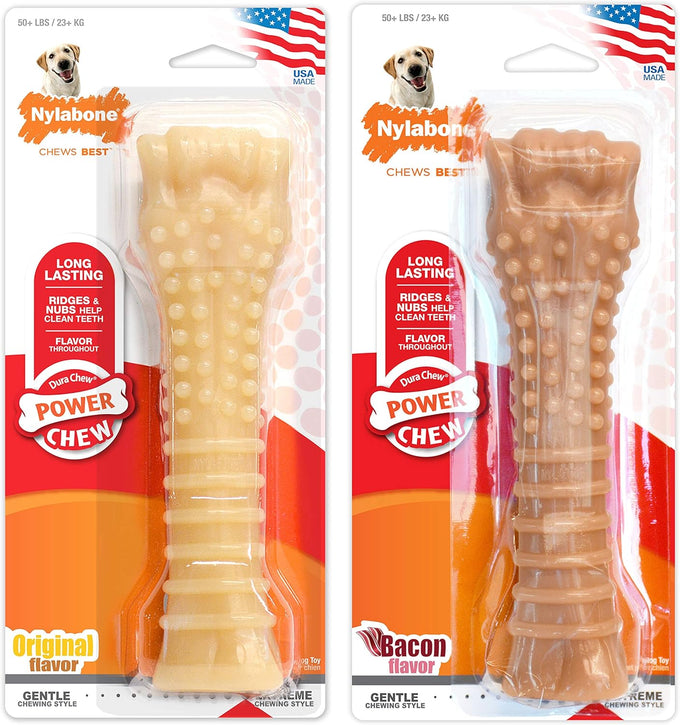 Nylabone textured knuckle bone power chew toy 2 pack x-large for dogs 50+ lbs original bacon flavor
