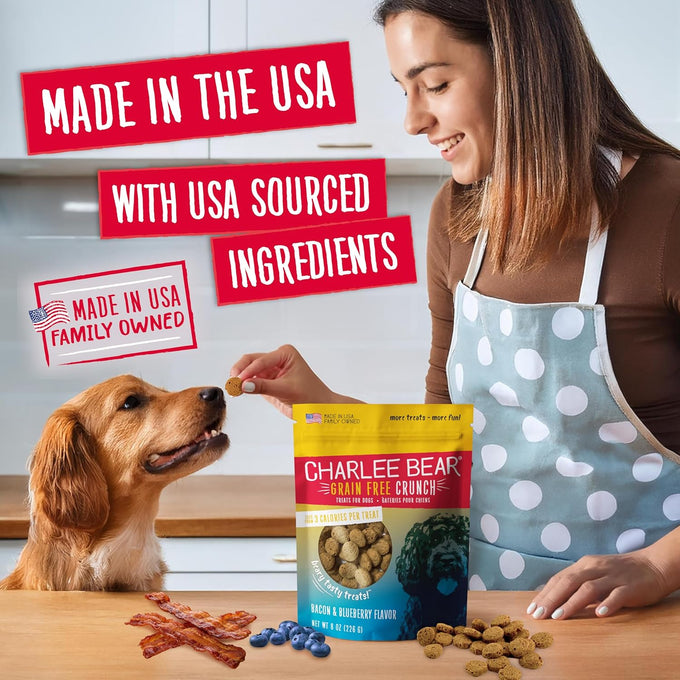 charlee bear crunchy dog training treats, low calorie, grain free natural mini dog treats for puppies and small, medium & large dogs, usa made, healthy 3 flavor variety pack 8oz (3-pack)