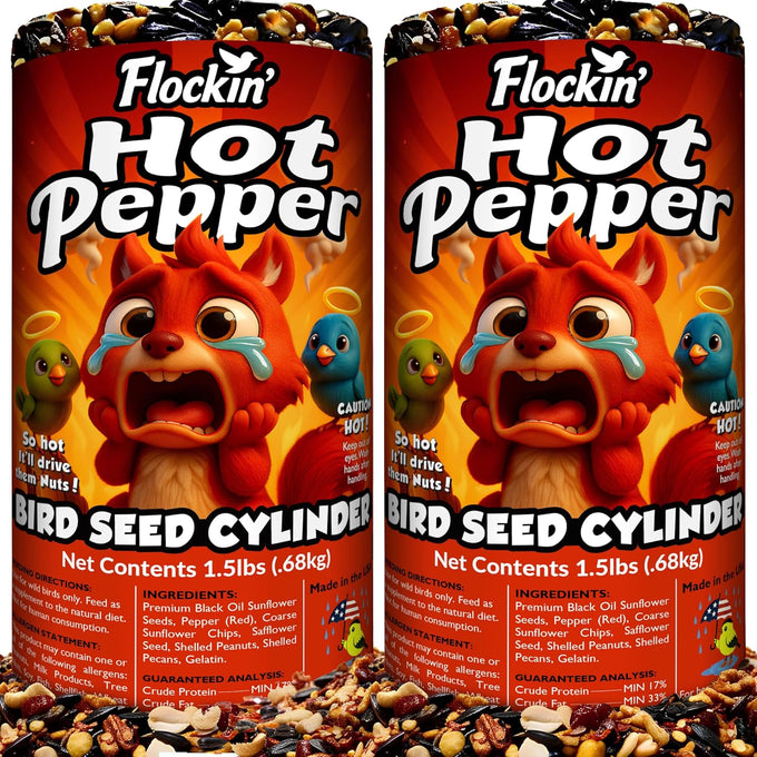 Hot Pepper Bird Seed Cylinders with Hole, 4" x 7.75", No Mess, All Natural, USA Made Birdseed for Outside Wild Birds