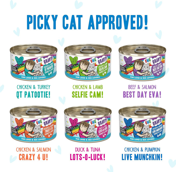 Weruva B.F.F. OMG - Best Feline Friend Oh My Gravy!, Variety Pack, Rainbow Road, Wet Cat Food By, 2.8oz Can (Pack of 12)