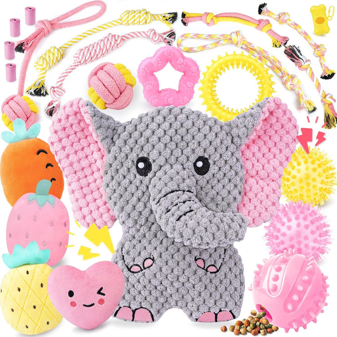 XIUGOAL 23 Pack Pink Puppy Toys for Female Puppies with Teething, Interactive Dog Toys and Ropes