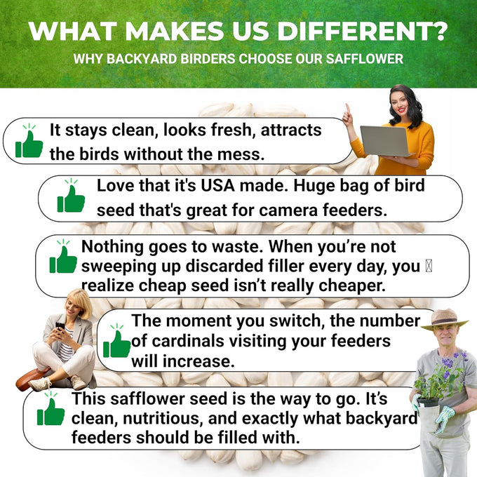 Nature Anywhere Safflower Bird Seed, 100% Pure Safflower Seed, Made in USA, No Fillers, Premium Wild Bird Food for Outside Feeders