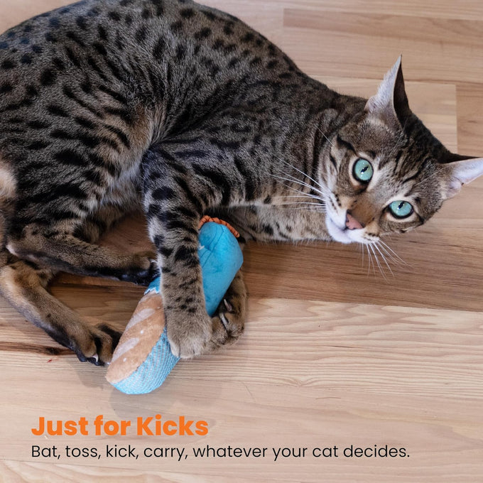 Catstages Loaf Kicker Toy with Catnip and Dental Mesh - Bread Shape, Plush, and Ribbon Cat Toy for Kicking and Teeth Cleaning, Tan