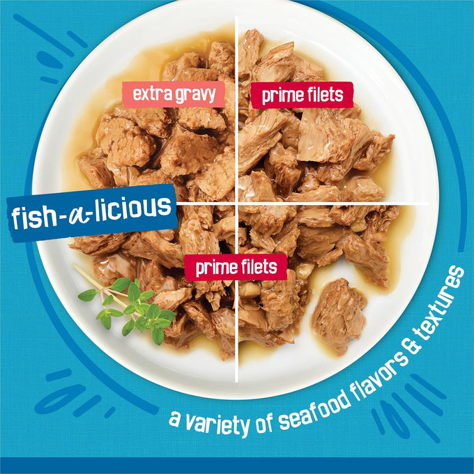 Purina friskies wet cat food variety pack 32 oz cans prime filets tasty treasures fish-alicious extra gravy