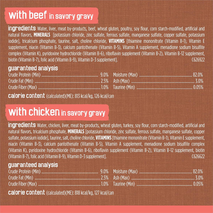Friskies Purina extra gravy wet cat food chunky variety pack with chicken, turkey, salmon, and beef in 5.5 oz cans (pack of 48)