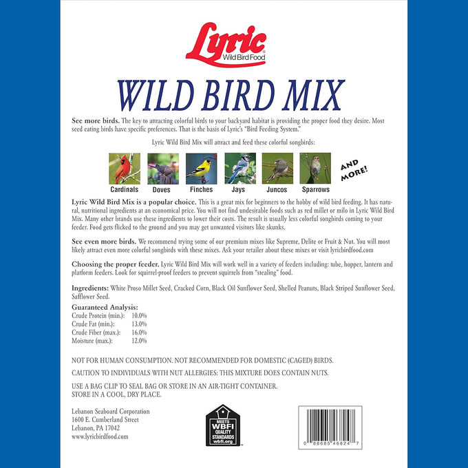 Lyric 20 lb All-Natural Wild Bird Mix with Corn, Nuts, and Sunflower Seeds for Outside Feeders