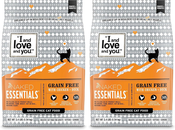 I and love and you Naked Essentials Dry Cat Food - Chicken + Duck - Grain Free, Real Meat, No Fillers, Prebiotics + Probiotics, 3.4lb Bag