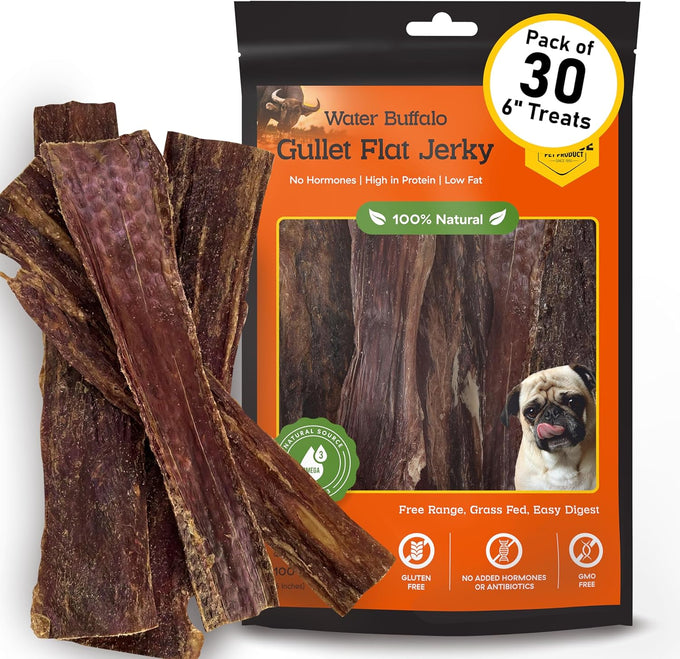 Advance Pet Products Premium Buffalo Gullet Flat Jerky Dog Treats, Natural & Gluten-Free Chews for Large, Medium & Small Breed Dogs, 30 Count, 1lb