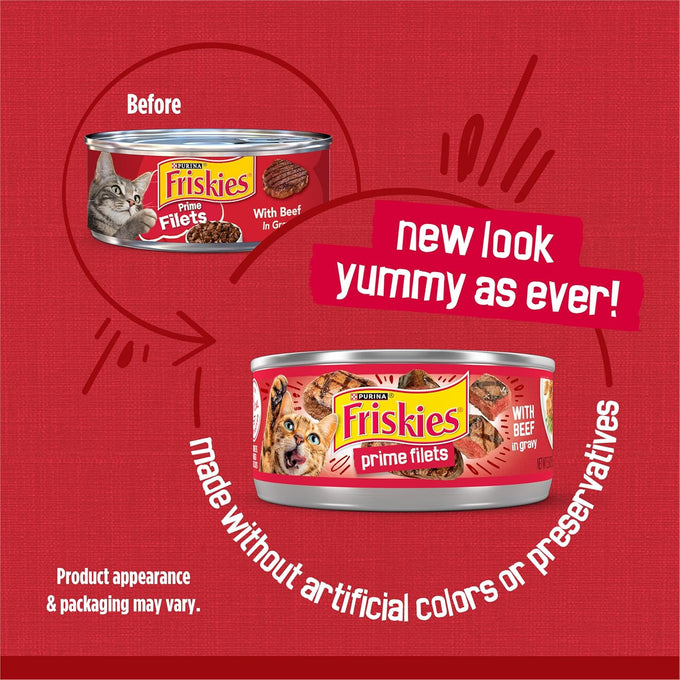 Purina Friskies Prime Filets with Beef in Wet Cat Food Gravy, 5.5 oz cans, pack of 24