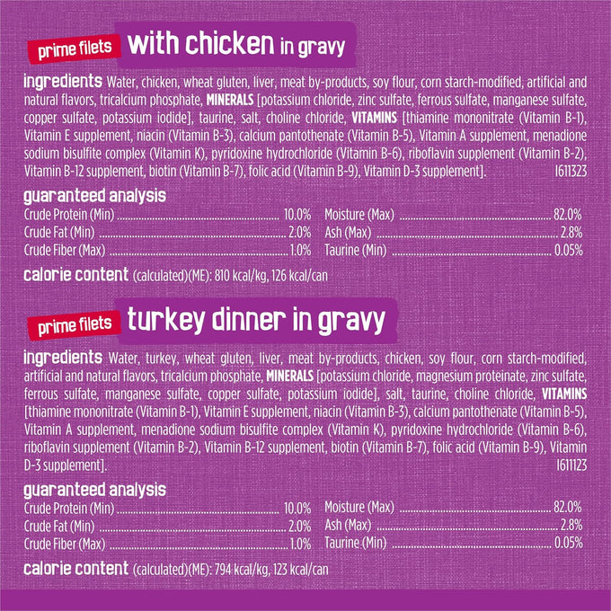 Purina Friskies Gravy Wet Cat Food Variety Pack with Poultry Shreds, Meaty Bits, and Prime Filets, 5.5 oz cans, 32-pack