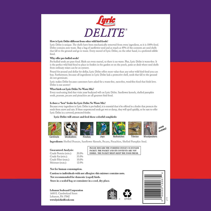 lyric delite 5 lb no waste bird seed mix for outside feeders attracts buntings chickadees finches