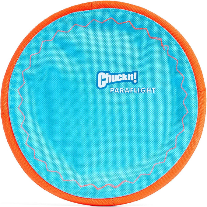 chuckit paraflight flying disc dog toy durable nylon water floating flyer for medium large dogs size large