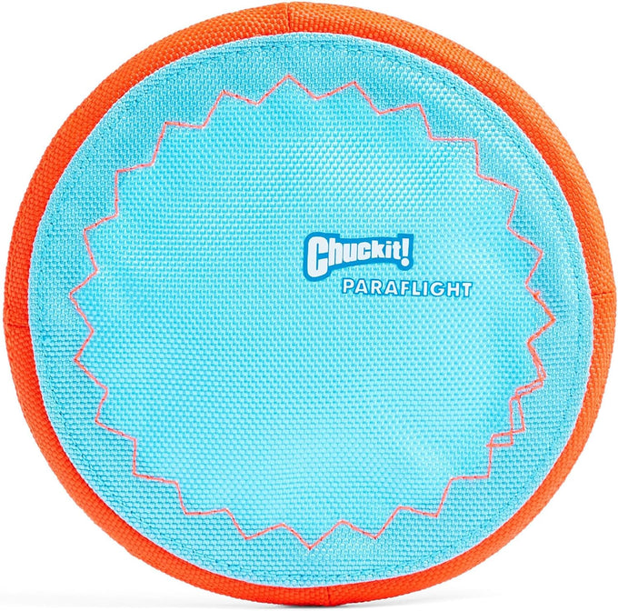 chuckit paraflight flying disc dog toy durable nylon water floating flyer for medium large dogs size large