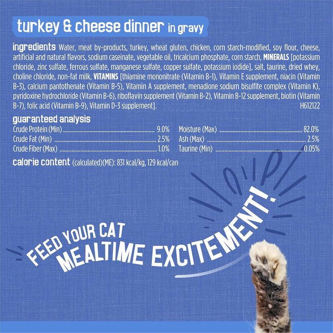 Purina Friskies Gravy Wet Cat Food Variety Pack, 24 Cans, 5.5 oz each, Shreds with Beef, Chicken, and Turkey, No Artificial Colors or Preservatives