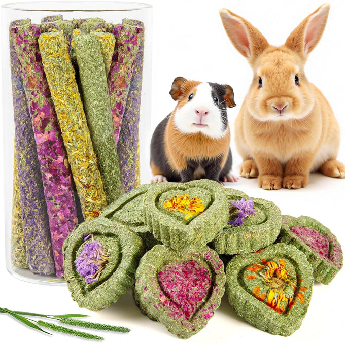 Sofier Timothy Hay Sticks 32PCS Natural Handmade Treats for Rabbit Guinea Pig Hamster Chinchilla Toy Set