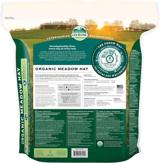 Oxbow organic meadow hay, usda certified, 100% natural, 40oz bag for small pet rabbits and guinea pigs